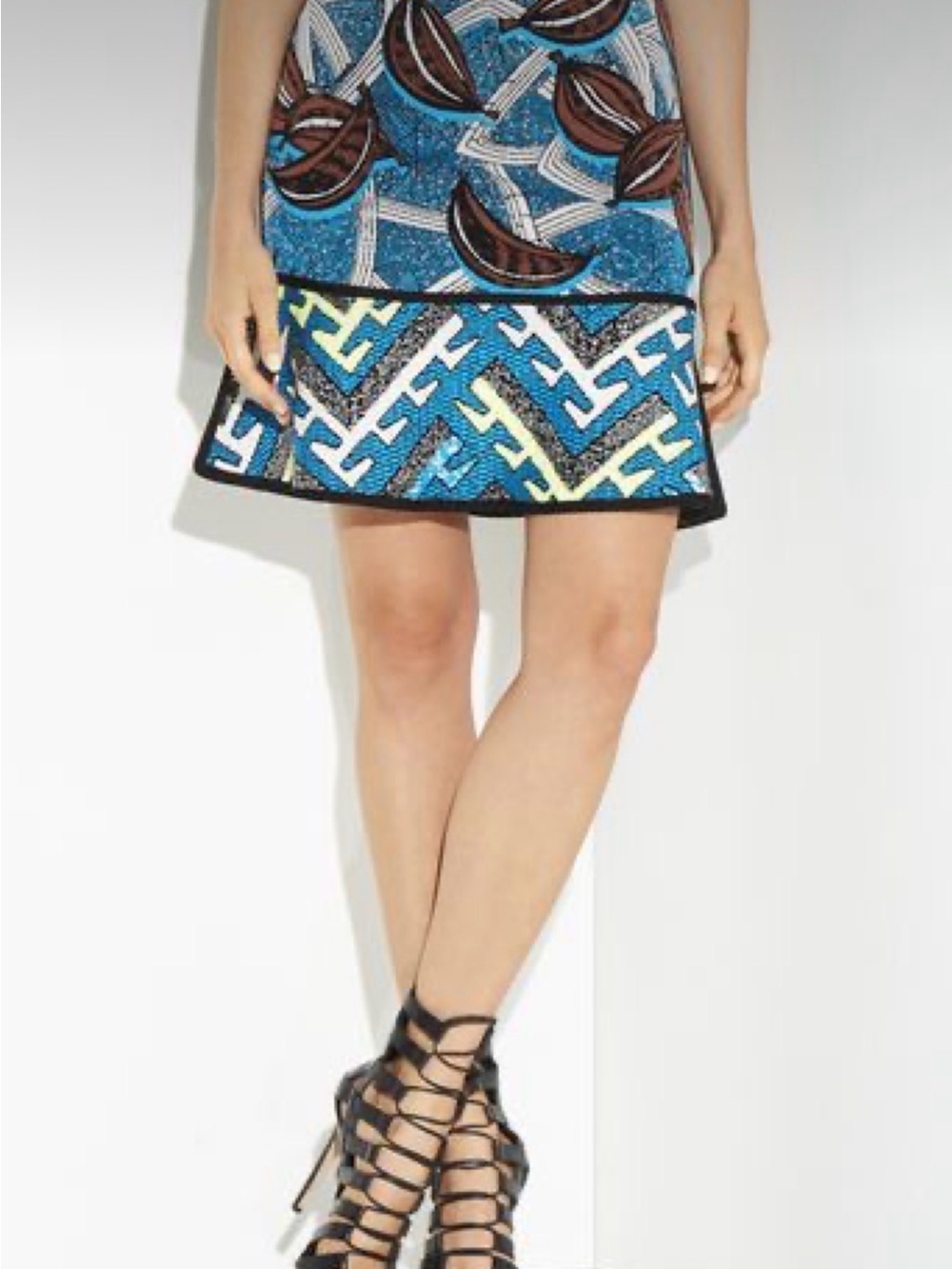 Hervé Léger Amery Tribal Jacquard Flounce Skirt Turquoise S ❤️ HL